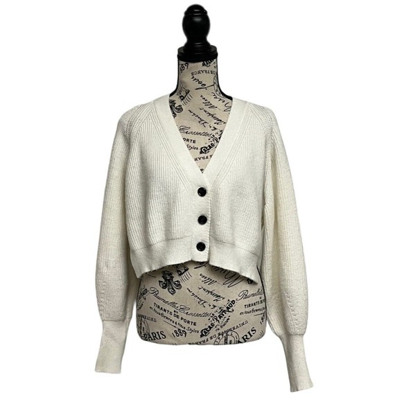 LULUS Cardigan Sweater Top Cuddly Moments Ivory Ribbed Balloon Sleeve Size M - Picture 2 of 10